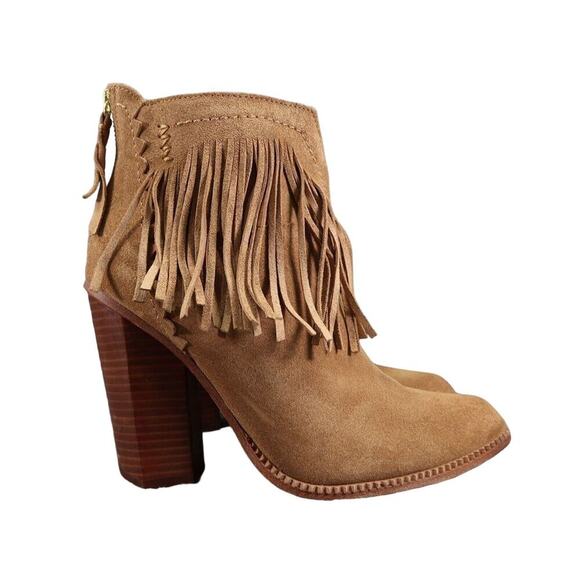 Cynthia Vincent Shoes Womens 9 Booties Fringe Leather Block Heel Fashion Western - Picture 15 of 15